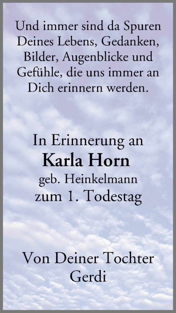  Traueranzeige für Karla Horn vom 28.06.2019 aus MGO