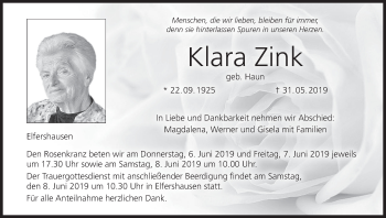 Anzeige von Klara Zink von MGO