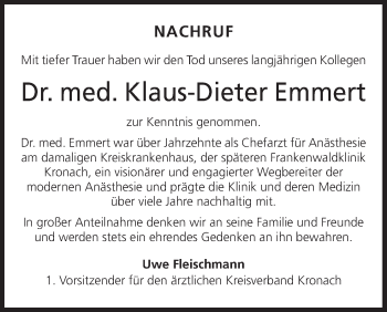 Anzeige von Klaus-Dieter Emmert von MGO