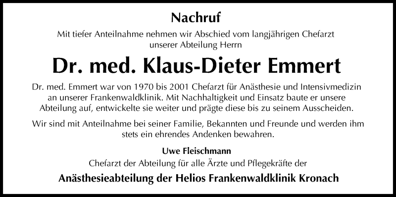  Traueranzeige für Klaus-Dieter Emmert vom 29.06.2019 aus MGO