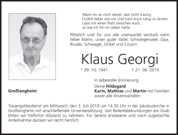 Anzeige von Klaus Georgi von MGO