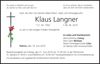 Anzeige von Klaus Langner von MGO