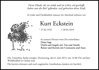 Anzeige von Kurt Eckstein von MGO