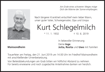 Anzeige von Kurt Schlegelmilch von MGO