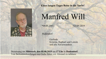 Anzeige von Manfred Will von MGO