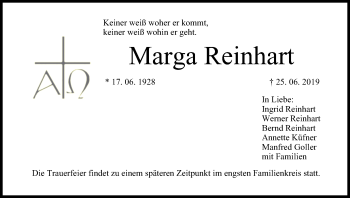Anzeige von Marga Reinhart von MGO