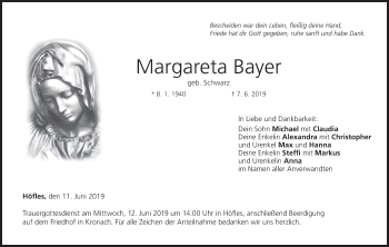Anzeige von Margareta Bayer von MGO