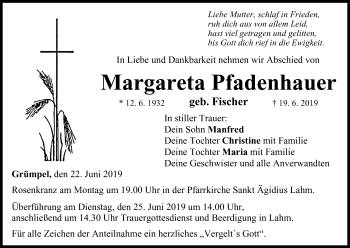 Anzeige von Margareta Pfadenhauer von MGO
