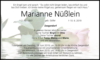 Anzeige von Marianne Nüßlein von MGO