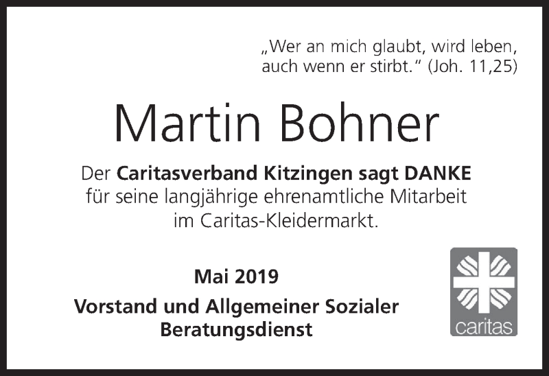  Traueranzeige für Martin Bohner vom 05.06.2019 aus MGO