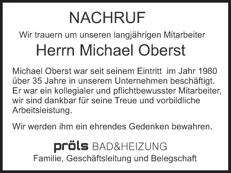 Traueranzeige für Michael Oberst vom 29.06.2019 aus MGO