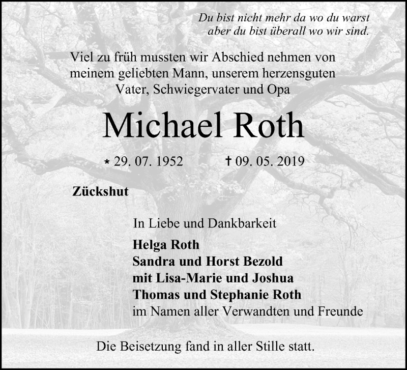  Traueranzeige für Michael Roth vom 01.06.2019 aus MGO