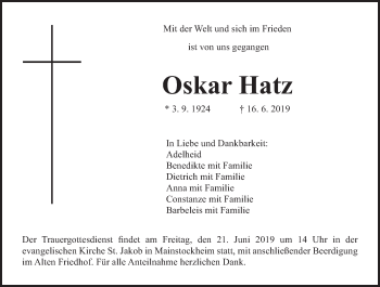 Anzeige von Oskar Hatz von MGO