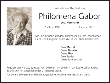 Anzeige von Philomena Gabor von MGO