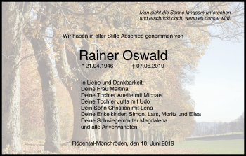 Anzeige von Rainer Oswald von MGO