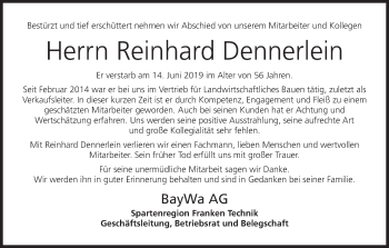 Anzeige von Reinhard Dennerlein von MGO