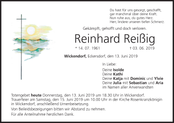 Anzeige von Reinhard Reißig von MGO