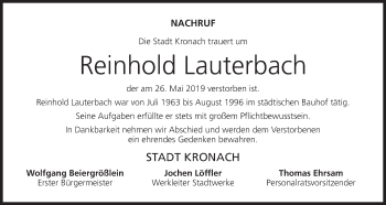 Anzeige von Reinhold Lauterbach von MGO