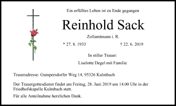 Anzeige von Reinhold Sack von MGO