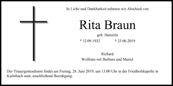 Anzeige von Rita Braun von MGO