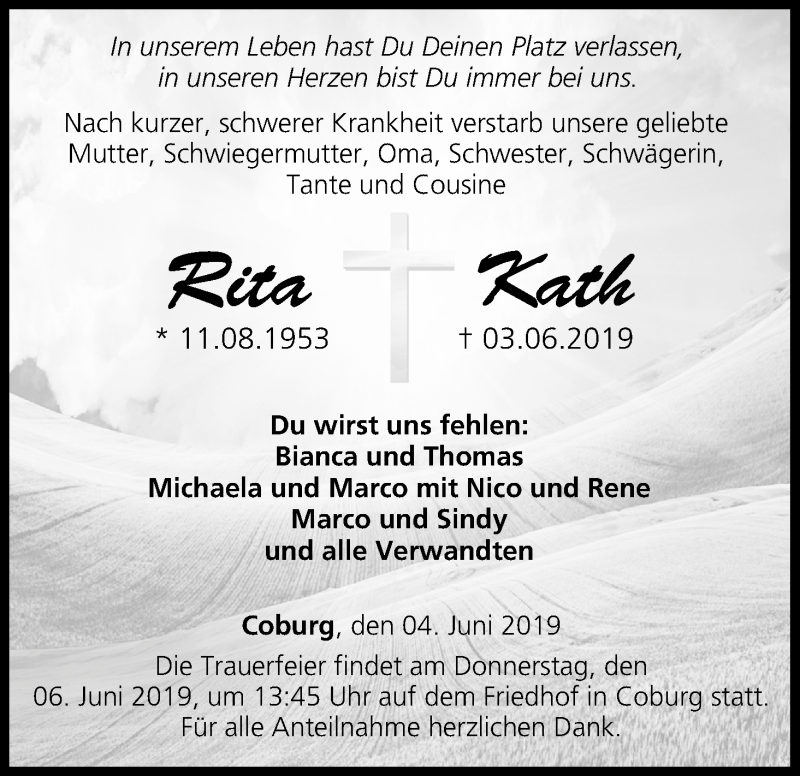  Traueranzeige für Rita Kath vom 04.06.2019 aus MGO