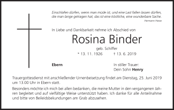 Anzeige von Rosina Binder von MGO