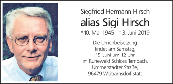 Anzeige von Siegfried Hermann Hirsch von MGO