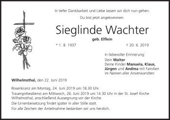 Anzeige von Sieglinde Wachter von MGO