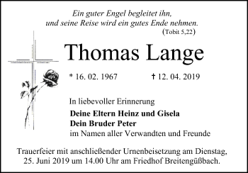 Anzeige von Thomas Lange von MGO