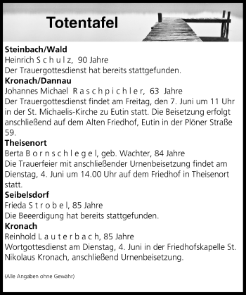 Anzeige von Totentafel vom 04.06.2019 von MGO