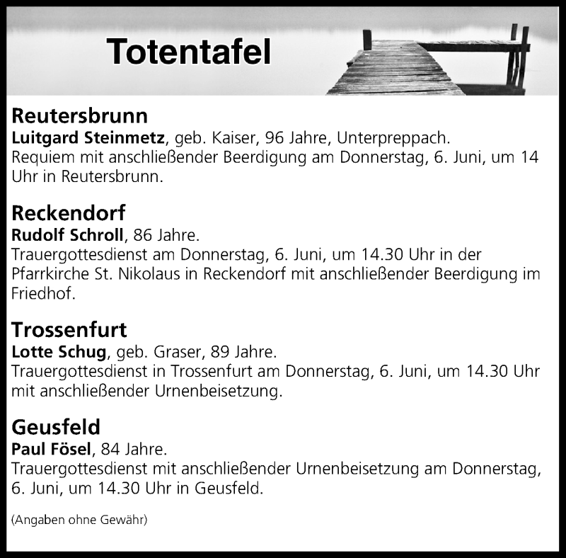  Traueranzeige für Totentafel vom 05.06.2019 vom 05.06.2019 aus MGO
