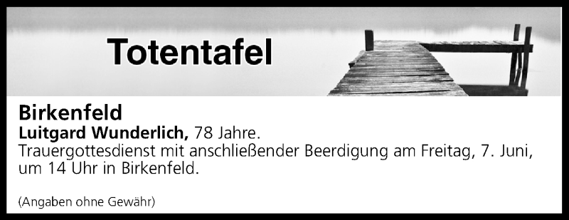  Traueranzeige für Totentafel vom 07.06.2019 vom 07.06.2019 aus MGO