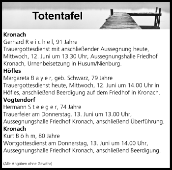 Anzeige von Totentafel vom 12.06.2019 von MGO