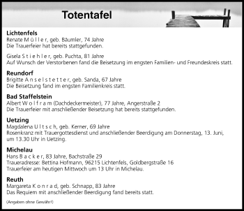 Anzeige von Totentafel vom 12.06.2019 von MGO