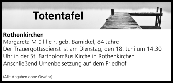 Anzeige von Totentafel vom 15.06.2019 von MGO