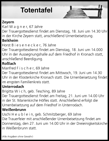 Anzeige von Totentafel vom 18.06.2019 von MGO