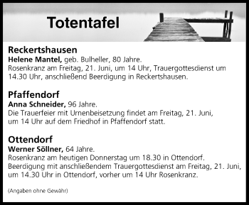 Anzeige von Totentafel vom 20.06.2019 von MGO