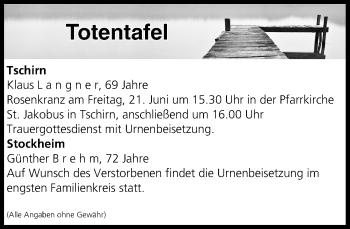 Anzeige von Totentafel vom 20.06.2019 von MGO