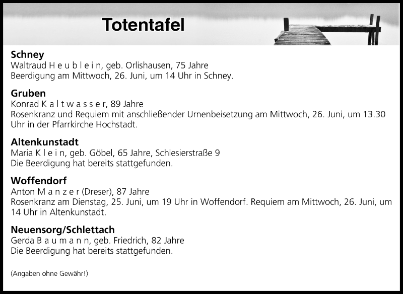  Traueranzeige für Totentafel vom 25.06.2019 vom 25.06.2019 aus MGO
