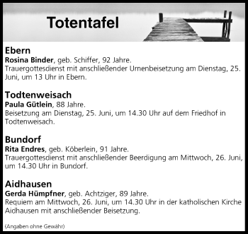 Anzeige von Totentafel vom 25.06.2019 von MGO
