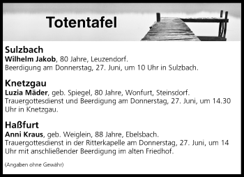 Anzeige von Totentafel vom 26.06.2019 von MGO