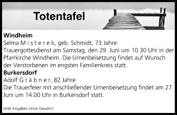 Anzeige von Totentafel vom 27.06.2019 von MGO