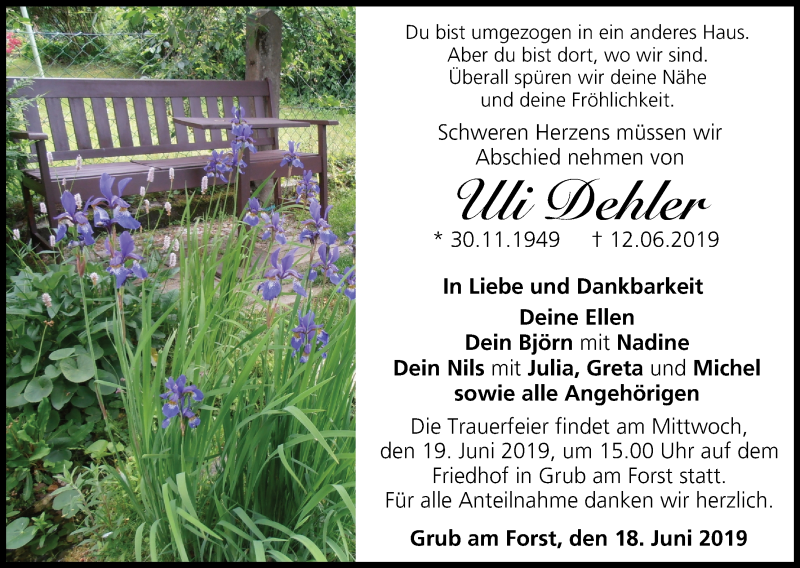  Traueranzeige für Uli Dehler vom 18.06.2019 aus MGO