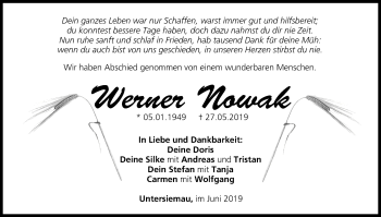 Anzeige von Werner Nowak von MGO