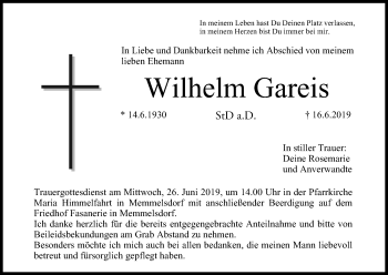 Anzeige von Wilhelm Gareis von MGO