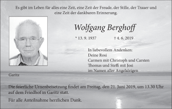 Anzeige von Wolfgang Berghoff von MGO