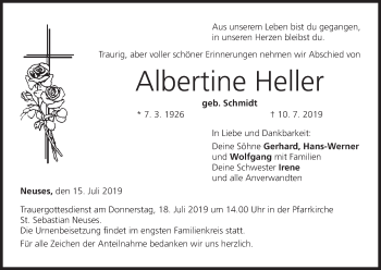 Anzeige von Albertine Heller von MGO