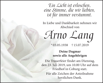 Anzeige von Arno Lang von MGO