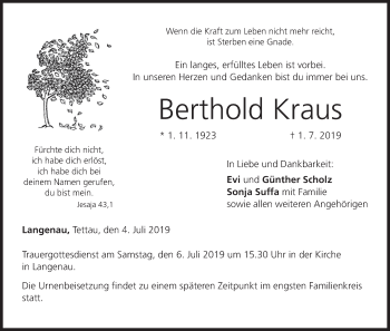 Anzeige von Berthold Kraus von MGO