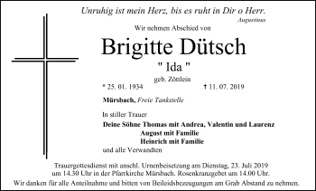Anzeige von Brigitte Dütsch von MGO
